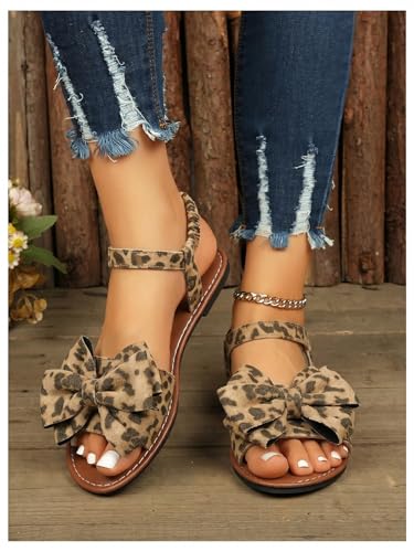 Image of GORGLITTER Women's Bow Flat Sandals 2026 Dressy Cute Ankle Strap Slides | Summer Shoes for Women 2026, Slip On Open Toe Flats, Slingback Slides, Vacation Dress Sandals