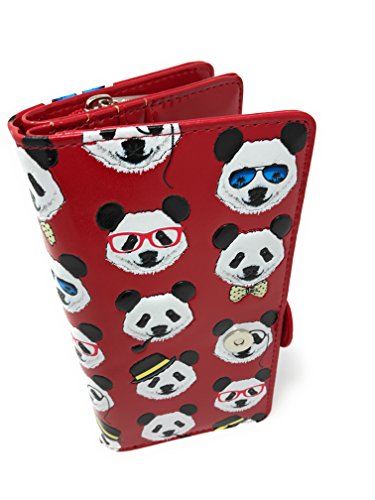 Shag Wear Panda Repeat Large Animal Wallet for Women Vegan Faux Leather Red 7