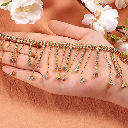 WEWAYSMILE 1 Yard Rhinestone Ribbon Tassel Chain, Diamond Crystal Long Tassel Trim, Rhinestone Fringe Trim - Image 2