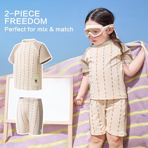 Toddler Swimsuit for Boys Girls, 2-Piece Short Sleeve Rash Guard with Sun Protection for Beach Pool Water Play3