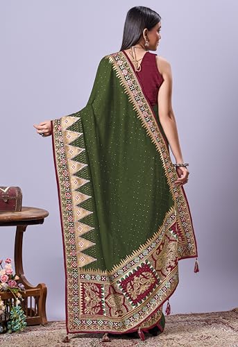 Image of Jaanvi fashion Women's Pasapalli Design Sambalpuri Silk Saree with Swarovski Work & Blouse Piece