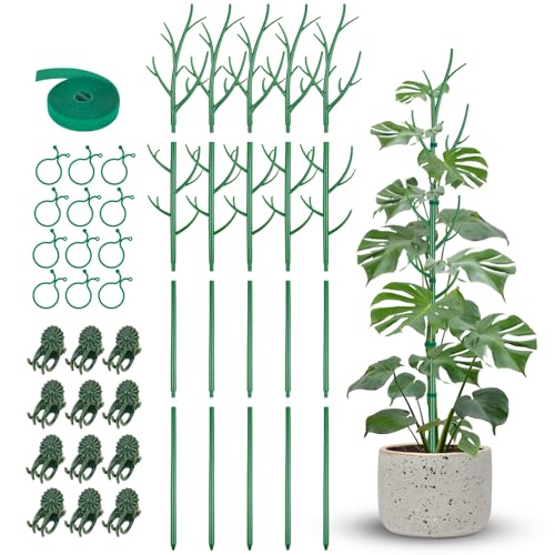 NiHome 園芸用支柱 5本セット 50インチ 観葉植物 つる植物用 室内外対応 自立成長サポート UV耐性 腐敗しない 樹脂製 ナチュラルな枝風デザイン (グリーン)