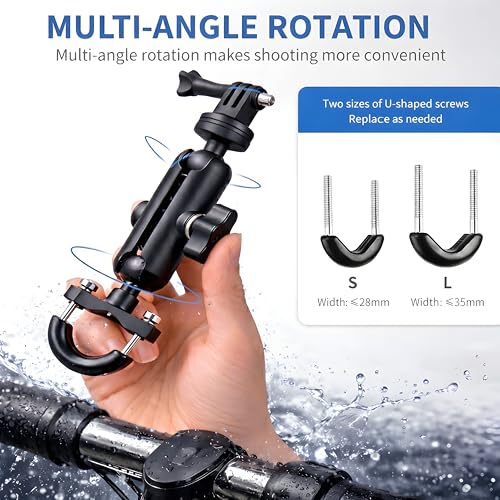 Image of 2025 Updated Action Camera Handlebar Mount | Metal Alloy Bike Camera Holder with Dual 360 Rotation | 1 /4 Inch Metal Screw Mount Compatible with GoPro, Insta360 & DJI Action Cameras