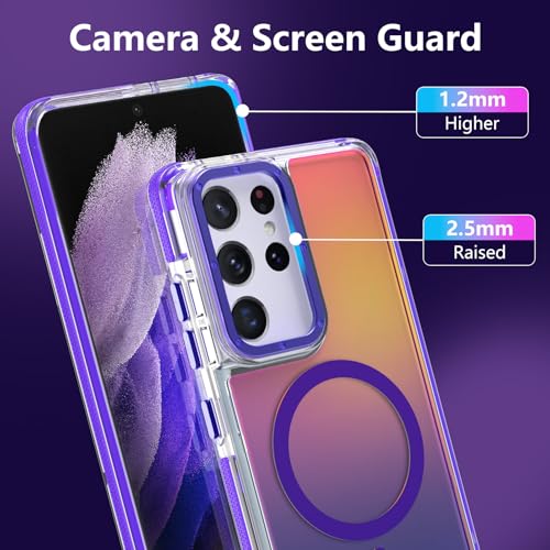 Image of Magnetic Case for Samsung Galaxy S21 Ultra [Compatible with Magsafe] [Cute Fashion Fluorescent Design] [1 Screen Protector] Slim Translucent Matte Case for Galaxy S21 Ultra 6.8 inch, Purple