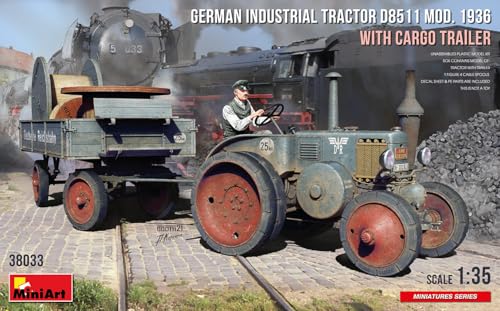 MiniArt MIN38033 1:35-German Tractor D8511 Mod 1936 w/Trailer Scale Model kit, Unpainted