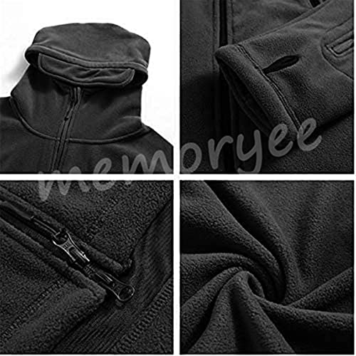 Memoryee Herren Military Fleece Outdoor Jacke Tactical Winddicht mit Kapuze Hoodies/Black/L