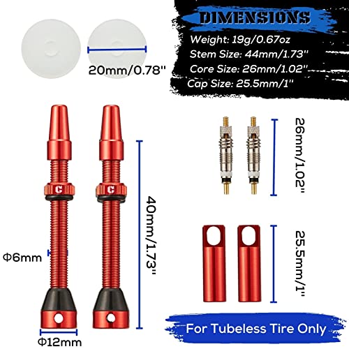 Image of Corki Cycles Tubeless Presta Valve Stem 40 44 55 60 80 100mm with 2PCS Valve Core and 2PCS Remover Tool (Black Red Gold Rainbow)