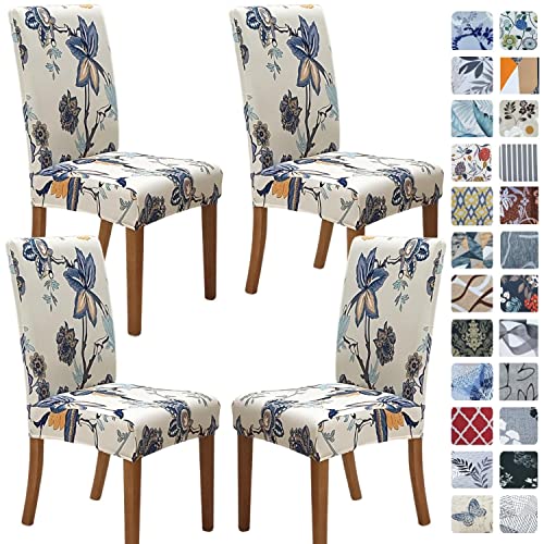 Image of SPRINGRICO Chair Covers for Dining Room Set of 4, Stretch Dining Chair Cover, Washable Spandex Kitchen Parsons Chair Slipcovers, Removable Seat Protector for Home or Party (4 Pack, Flower Pot)