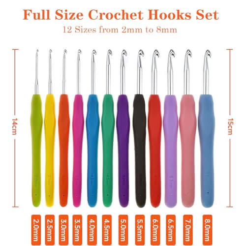 Image of THE WOOLY WONDERS Crochet Hooks Set, 41 Pcs Full Size, Ergonomic Soft Grip Rubber Handles, Crochet Kits for Beginners Adults, Sister Gift, Arthritic Hands, Large Crochet Needle with Blue Case