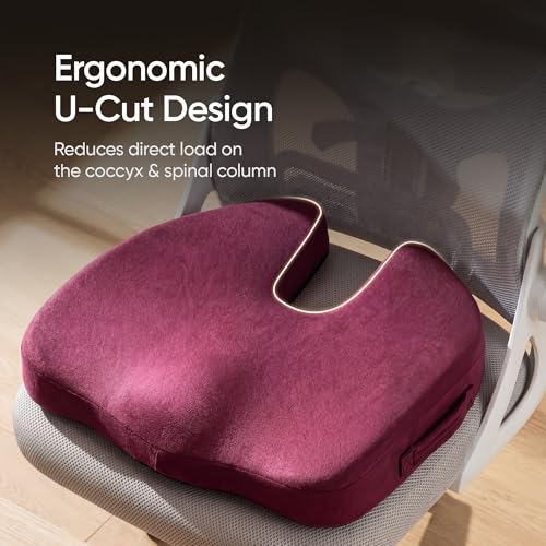Image of Frido Slim Coccyx Seat Cushion | Orthopaedic Sitting Cushion for Tailbone & Sciatica Relief | Slim Office Chair Support for Long Sitting Hours, Driving & Daily Comfort | Anti-Slip Bottom | Red Wine