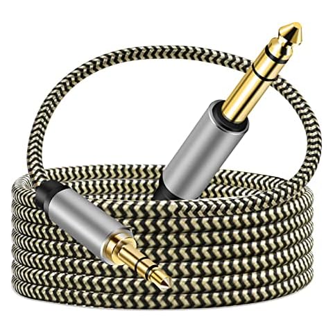 3.5mm to 6.35mm Audio Cable 2m, Gold-Plated Terminal Silver Color Zinc Alloy Housing 3.5mm 1/8" Male TRS to 6.35mm 1/4" Male TRS Nylon Braided Stereo Audio Cable for Cellphone, Amplifiers(2m/6Ft) Cover