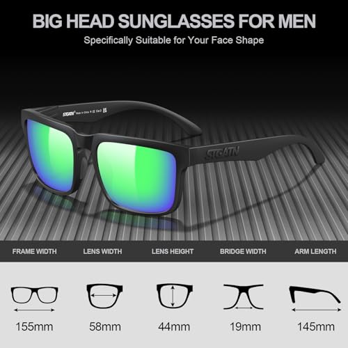 Image of STGATN Big Head Sunglasses for Men - 155MM for Large Wide Heads Men's TR90 Ultralight UV400 Protection Glasses