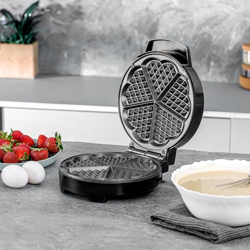 Geepas Waffle Maker – 5 Slice Heart Shaped Non-Stick Electric Belgian Waffle Maker with Adjustable Temperature Control – American Waffle Machine, Waffle Iron - 2 Years Warranty, 1000W, Silver & Black