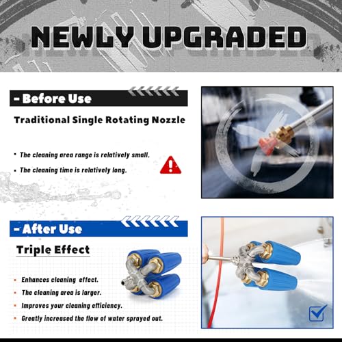 4-in-1 Turbo Nozzle Pressure Washer Tip with Gloves, 2.5 Orifice Quadruple Turbine Nozzle, 360° Rotating with 1/4\" Quick Connector for Pressure Washer, 4000 PSI