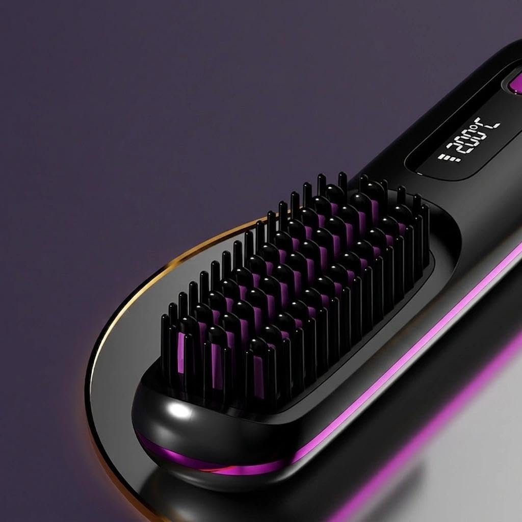 Alegra Spazzola Riscaldata Ricaricabile in Ceramica, 3 Temperature e LCD (Rosa)