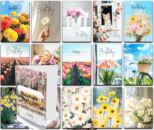 16 tarjetas de cumpleaños tamaño A5 (21 x 15 cm), tamaño A5, paquete múltiple clásico para mujer