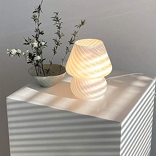 Translucent Table Mushroom Lamp Italian Style Modern Striped Glass Bedside Lamps Desk Light, Used for Baby Home Decoration of Dining, Living, Study,Gift