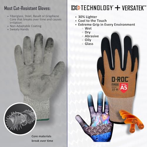 Image of MAGID D-ROC ANSI A5 DX+ Technology VersaTek Grip Work Gloves, 1 Pair, Size 9 /Large, DXPG53