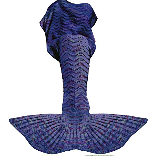 Fu Store Mermaid Tail Blanket Crochet Mermaid Blanket for Adult Teens, Super Soft All Seasons Sofa Sleeping Blanket, Cool Birthday Wedding Mother's Day Christmas Gift, 71 x 35 Inches, Blue