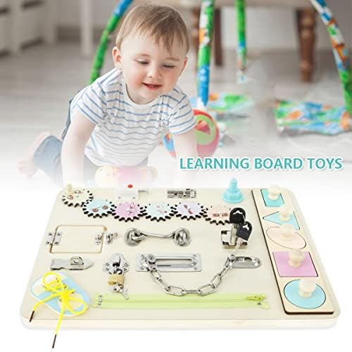 Caffney Toddler Montessori Busy Board Wooden Sensory Board Toys Portable Locks Latches Board Children Preschool Learning Activities Board Toy Kids Baby Early Educational Toys for 1-2 Years Old Boys Gi