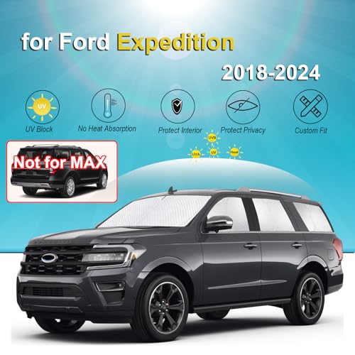 Image of KMF 8pcs Thicken Full Sun Shades for Ford Expedition SUV (Not Max) 2018-2024 Accessories, Car Window Covers Sunshade for Windshield Side Rear, Sun UV Block and Blackout Privacy for Camping Outdoor