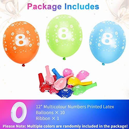 8Th Birthday Balloons, 12" Multicoloured Numbers Printed Latex Age Balloons, Birthday Digit Balloons 8 For Girls Boys 8 Year Old Birthday Decorations, 8Th Anniversary Party Supplies (Pack Of 10) #TOP1