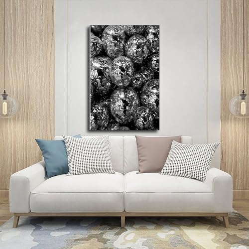 Poster toile boule disco noir et blanc tableau mural de 40 x 60 cm