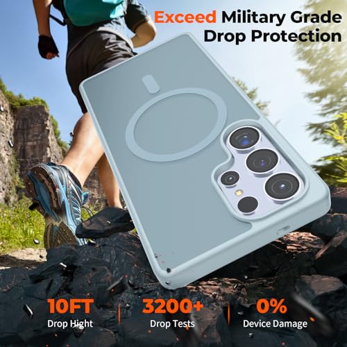 Image of SUPFINE Magnetic for Samsung Galaxy S25 Ultra Case with Screen Protector, (Built-in Magnets) (Military Grade Drop Protection) Slim Translucent Shockproof Phone Case,Sliver Blue