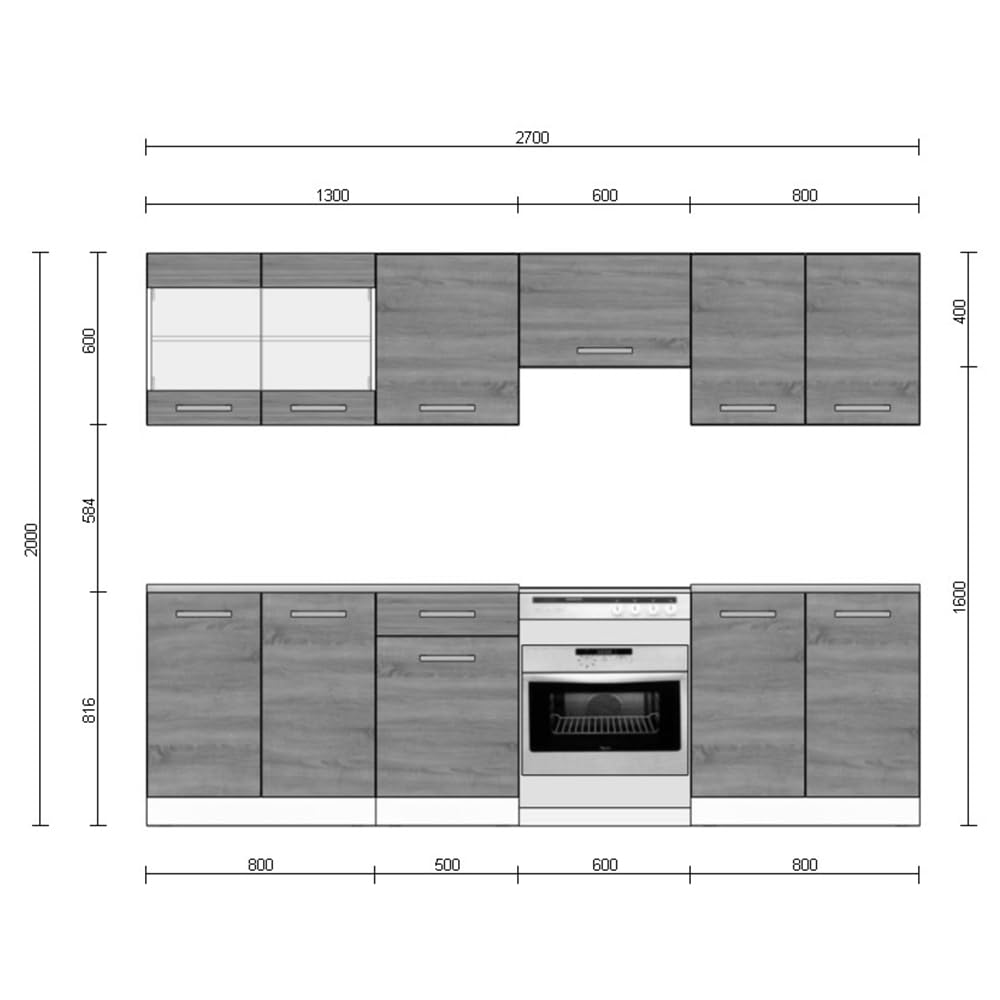 Vicco Mueble de Cocina Raul, Sonoma, 270 cm | ET Mármol, con módulos ajustables y patas regulables en altura