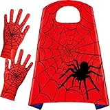 Croknit 1 Spider Cape, 1 Pair of Spider Web Gloves Costume for Halloween Christmas Birthday Costume Party School Performance (27.5 x 27.5'')