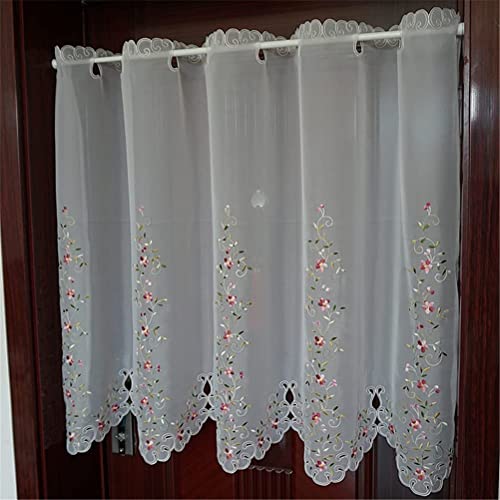 Cortina de gasa para café bordada con hojas, panel moderno blanco 4