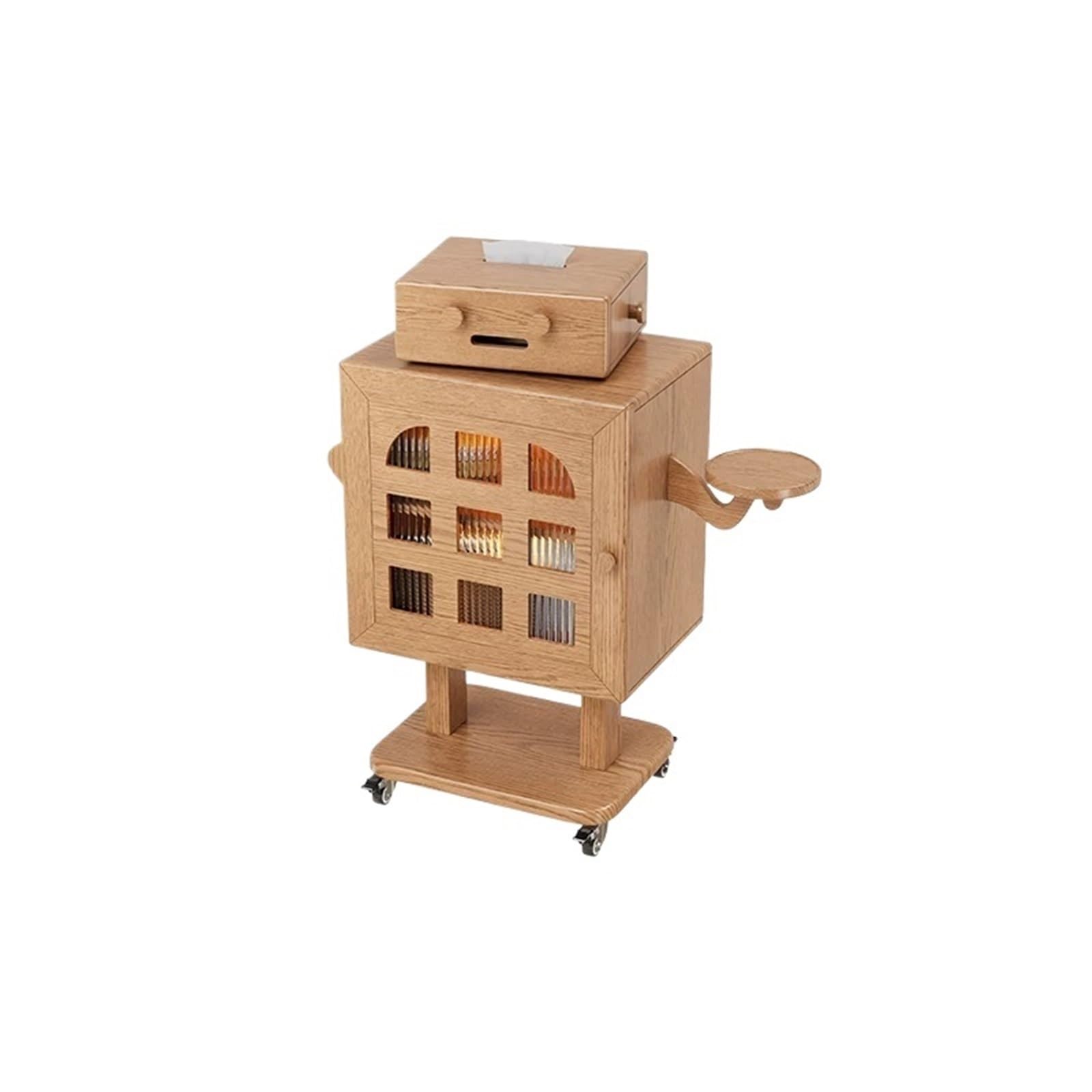 Nachttisch Mobile Solid Wood Bedside Table with Wheels | Home Bedroom Vintage Cream Style Storage Cabinet Small Side