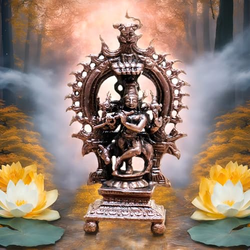 Estatua de Krishna de cobre con Prabhavali 5x2x8 cm miniatura 2