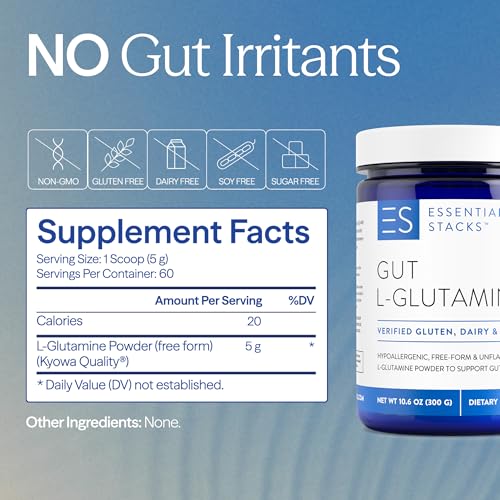 image for Essential Stacks Gut L-Glutamine Powder - Exclusively Made in USA - Pu