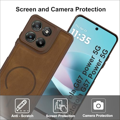 Image of SBMS Back Cover for Motorola G67 power /G57 Power | Ultra Slim Soft Rubberised Hard Case | Oil Feel Soft Leather Back | Mag-Safe Design (Mag-Safe Not Support) | Camera Protection Moto G67 power (Brown)