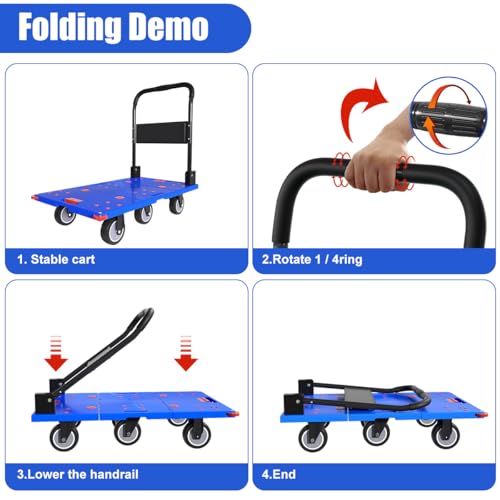 Image of WUD 1323 lbs Heavy Duty Folding Platform Cart with Extendable Deck (31''-39''), 6-Wheel Support, 4'' Quiet Casters, Thick Reinforced Flatbed Dolly for Warehouse, Garage & Moving