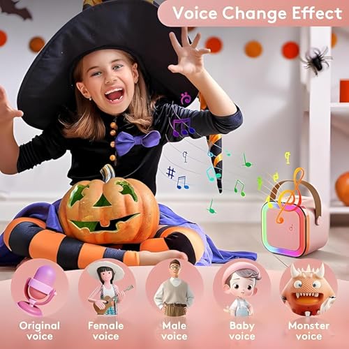 Image of SE HUB Bluetooth Speaker with Wireless Karaoke Mic 6Hrs Playtime Portable Vibrant RGB Lights, Voice Effects, Multi-Play Modes for Kids Birthday Gift Musical Toys for Boys, Girls & Adults- Pink