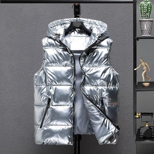 Chaleco de plumas con capucha para mujer chaqueta plateada sin mangas de invierno para esqui 2