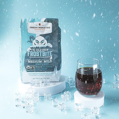 Image of Fresh Roasted Coffee, Organic Frostbite Cold Brew Whole Bean Coffee, Medium Roast, USDA Organic, 3rd Party Tested for Mold, Mycotoxin & Pesticides, Kosher, 2 lb (32 oz)