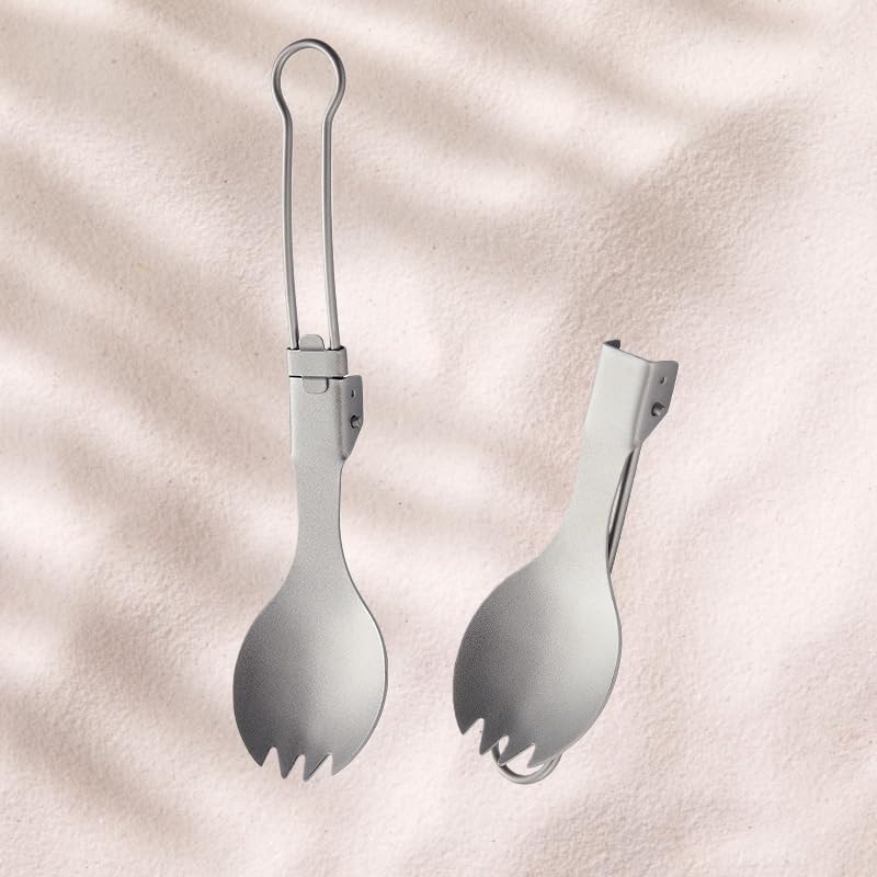 Portable Foldable Titanium Spoon Fork Pure Titanium Lightweight Folding Utensil for Camping Picnic Travel Outdoor Meals, Salad spoon