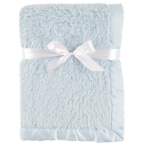 Hudson Baby Unisex Baby Sherpa Plush Blanket with Satin Binding, Powder Blue, One