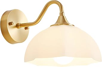 Gold Wall Sconce 1-Light Modern Wall Lighting Fixture Farmhouse Vanity Sconces Lights with Milk White Glass Shade Indoor Wall Sconce Lamp Wall Mount Light Fixture for Bedroom MWL02-1A