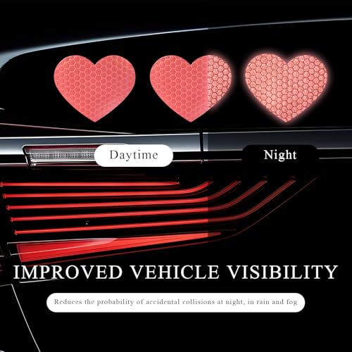 Image of 10PCS Heart Vinyl Decal for Cars, Reflective Heart Sticker Night Safety Sign, Waterproof Grid Heart Stickers for Auto Window Laptop (Heart, Watermelon Red)