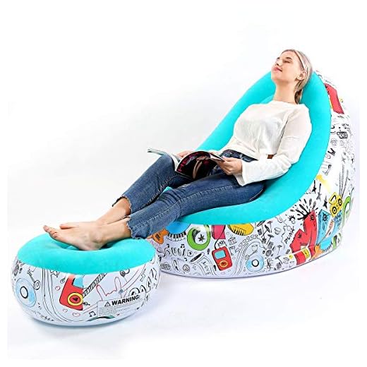 Lazy Sofa, Inflatable Sofa, Family Inflatable Lounge Chair, Graffiti Pattern Flocking Sofa, with Inflatable Foot Cushion, Suitable for Home Rest or Office Rest, Outdoor Folding Sofa Chair (Blue)