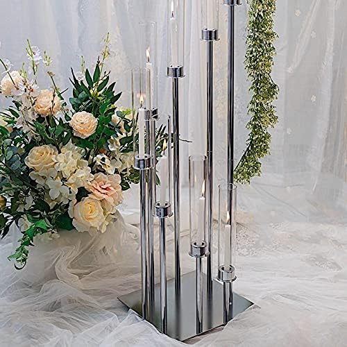 Miniatura 6 de Candelabro plateado de 42 pulgadas de alto para centro de mesa, mesa de comedor de boda, recepción, fiesta, decoración del hogar
