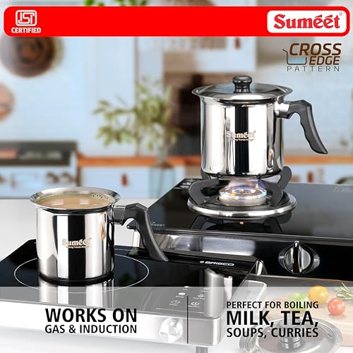 Image of Sumeet ISI Certified HeavyPly Premium Stainless Steel Cross Edge Induction & Gas Stove Friendly Milk /Tea /Coffee Maker /Warmer with Lid - 1750ml