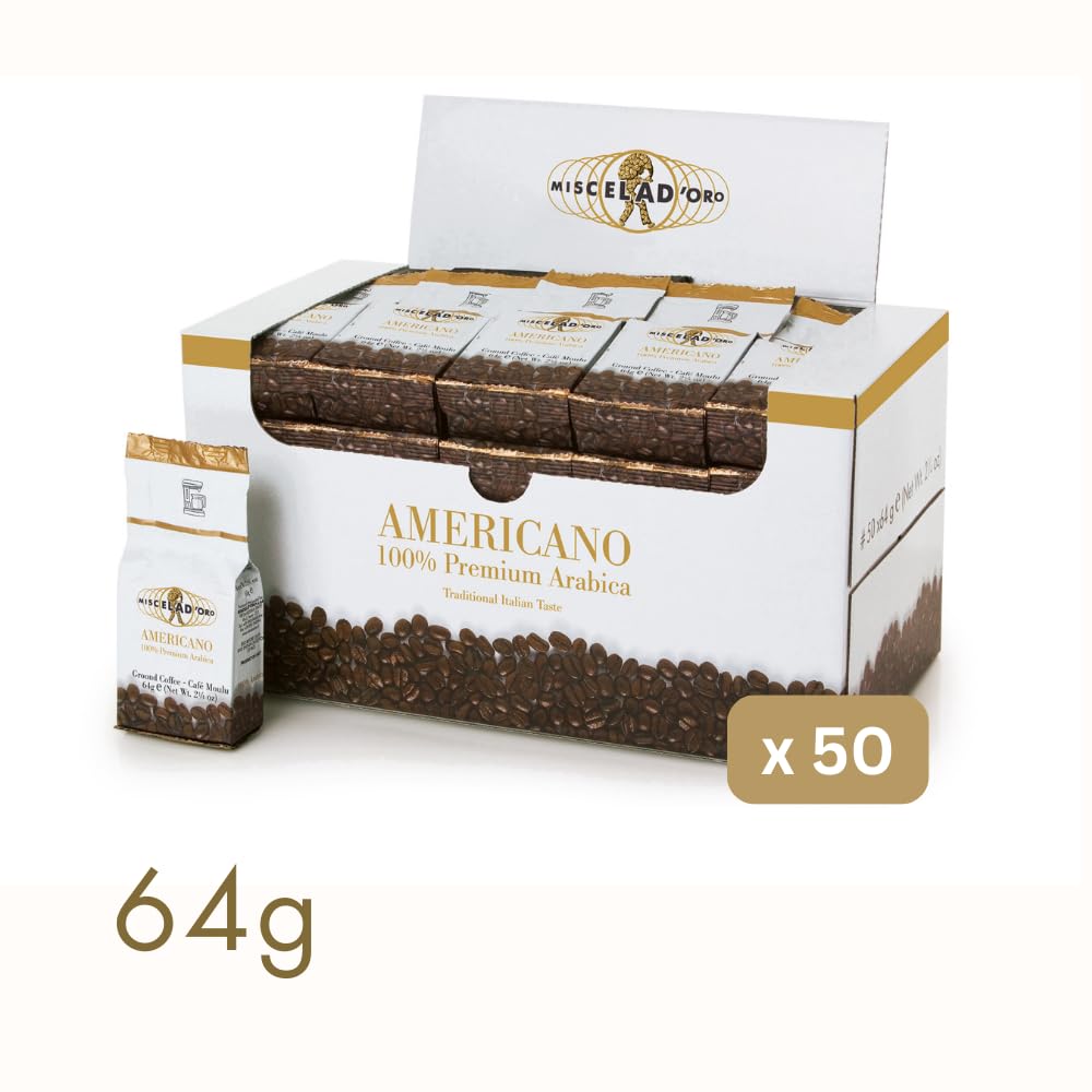 Miscela d'Oro Americano 100% mielona kawa arabica, 1,417.5 - 63.8 g. Pakiety na 10 i 20 filiżanek Serwis