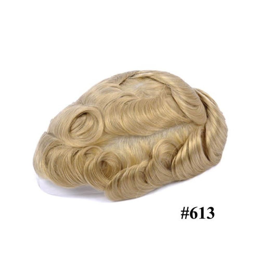 Tropper 613# Tupecik męski z ludzkimi włosami blond, indyjski 0,08-0,10 mm
