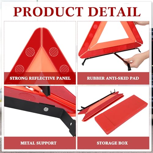 Image of Kanayu Warning Safety Triangles for Vehicles Foldable Roadside Emergency Kit Emergency Reflective Triangles with Base and Carrying Case for Cars Trucks Breakdown(24 Pack)