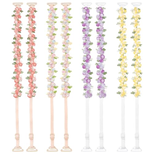 FREEBLOSS 4 Pairs Decorative Floral Bra Straps Removable Invisible Bra Strap Replacement Adjustable Floral Decorative Straps